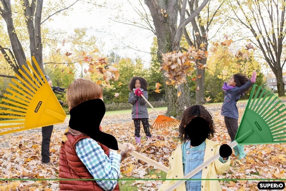 Orange Kids Size Rake, Kids Rake for Lawn with Hardwood Handle, Durable Plastic Head to Sweep Leaves on Lawn and Tidying Up The Garden, 34" by Superio