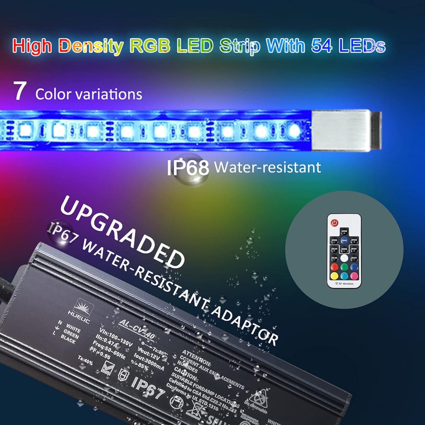 YUDA 36" Stainless Steel Waterfall Pool Fountain with SMD LED 7 Color Changing and Remote, Lighted Waterfall Spillway for Sheer Descent Garden Outdoor