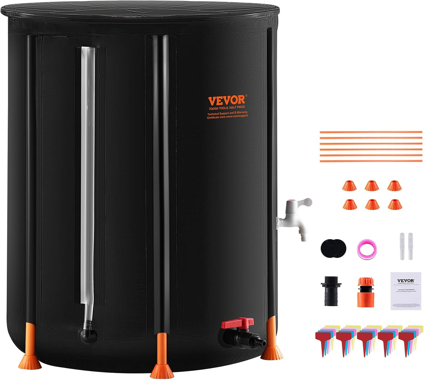 VEVOR Collapsible Rain Barrel, 53 Gallon/201 L Portable Rain Water Collection Barrel, PVC Rainwater Collection System with Spigots and Overflow Kit, Water Barrel for Garden Water Catcher
