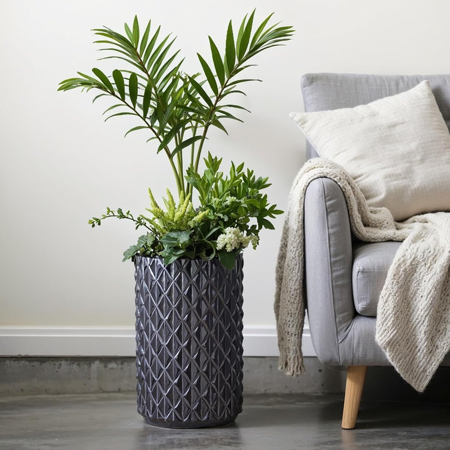 17.3 & 20.8 inch high Concrete Flower pots Set of 2, The planters for Outdoor Plants with Drainage Hole, Modern Family Outdoor Decor Plant pots, Indoor Plant pots for Home Decor.