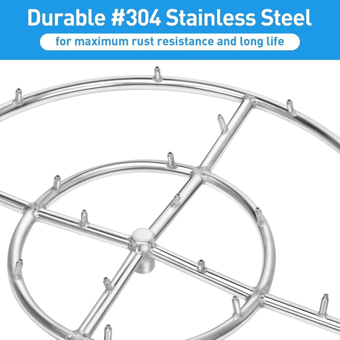 Stanbroil 24" High Flame Round Jet Burner Ring for Natural or Propane Gas Fire Pit, 304 Series Stainless Steel, Double Ring