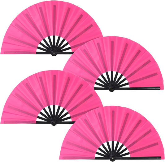 4 Pack Large Folding Hand Fan, Plastic Hand Held Folding Fans Chinese Kung Fu Hand Fan Decorative Folding Fans for Dance, Performance, Festival or Home Decorations(Pink)