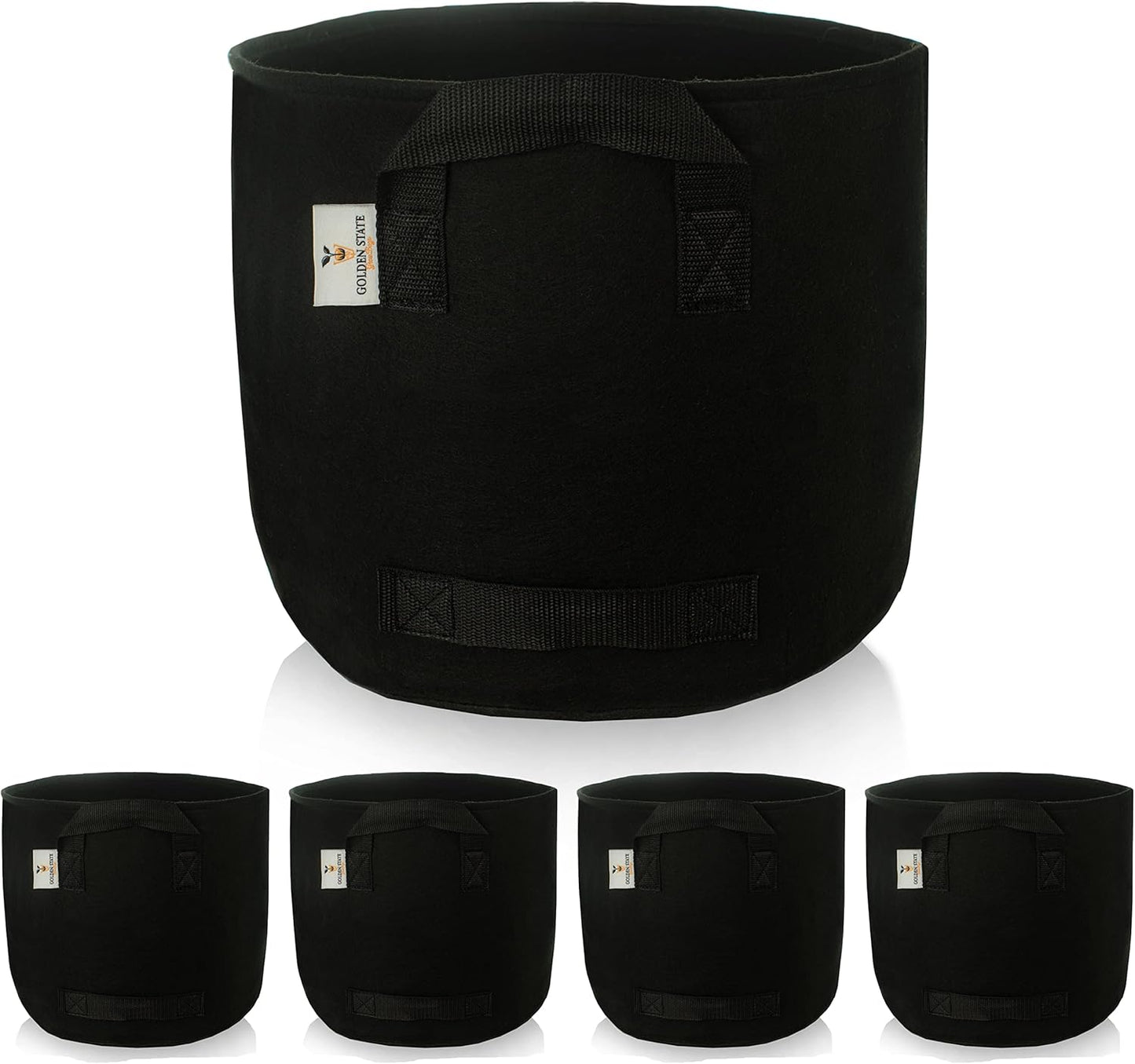 Grow Bags: 5-Pack (Size: 7 Gallon): 300gsm Black Felt Fabric, Biodegradable and eco-Friendly Material. (Handles + Dumping Handles-pat.Pend).