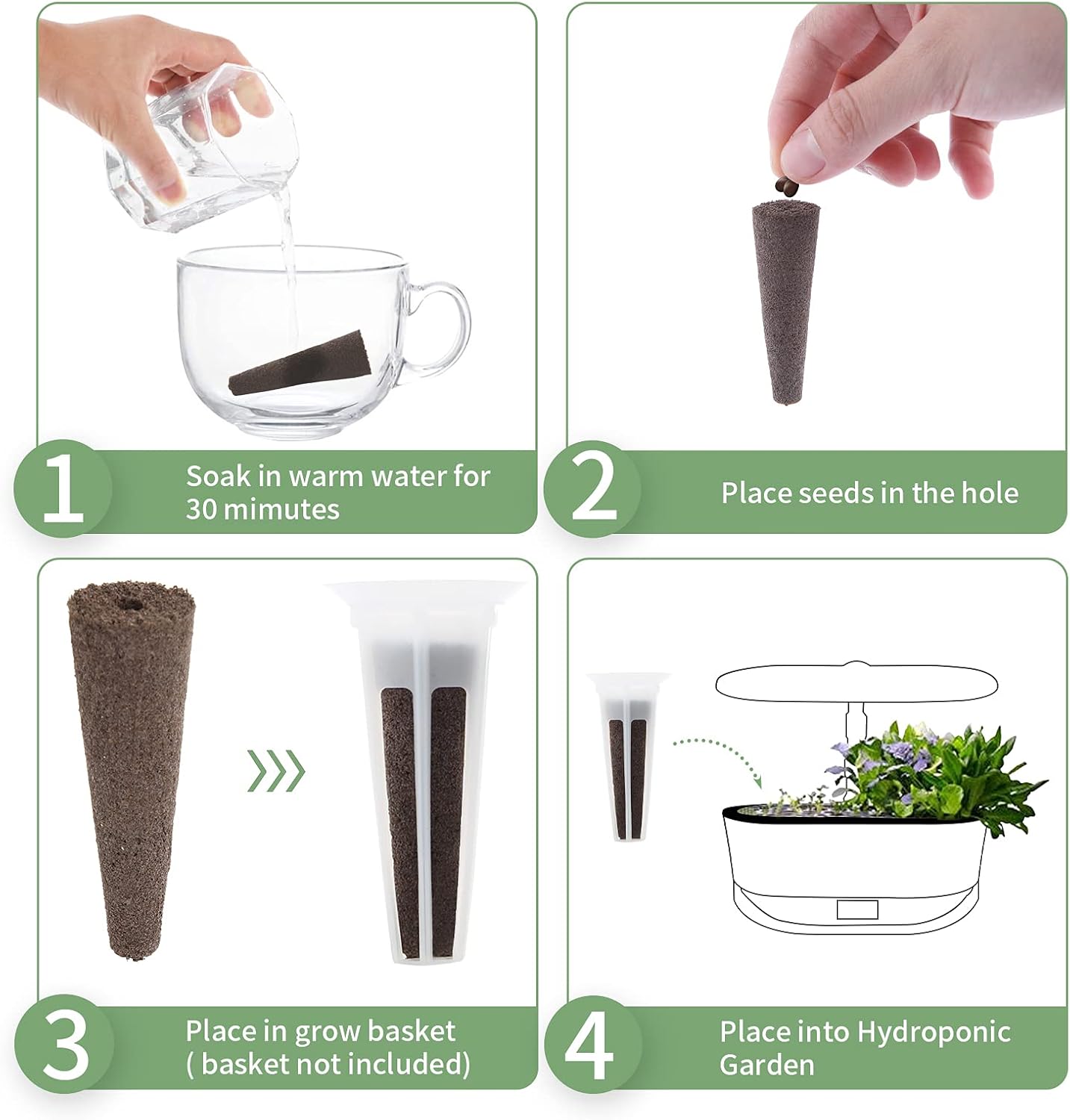 80 Pack Grow Sponges, Seed Pods Replacement Root Growth Sponges Compatible with AeroGarden, Moldy-Free, Kit with 10 Pod Labels for Hydroponic Indoor Garden System