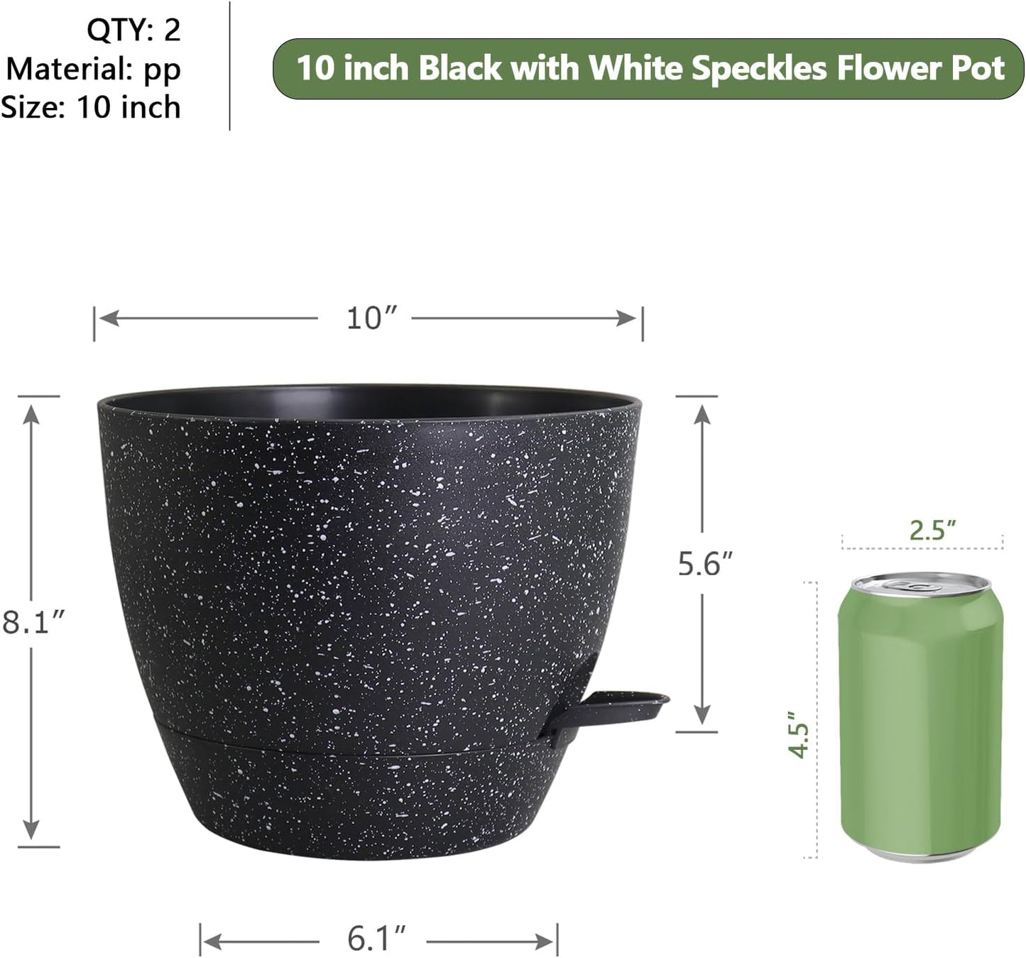 10 inch Self Watering Pots, Planter, Plant Pots with Mesh Drainage Holes for Indoor Outdoor House Plants and Garden, Pack of 2 Plastic Flower Pots with Deep Reservoir, Speckled Black