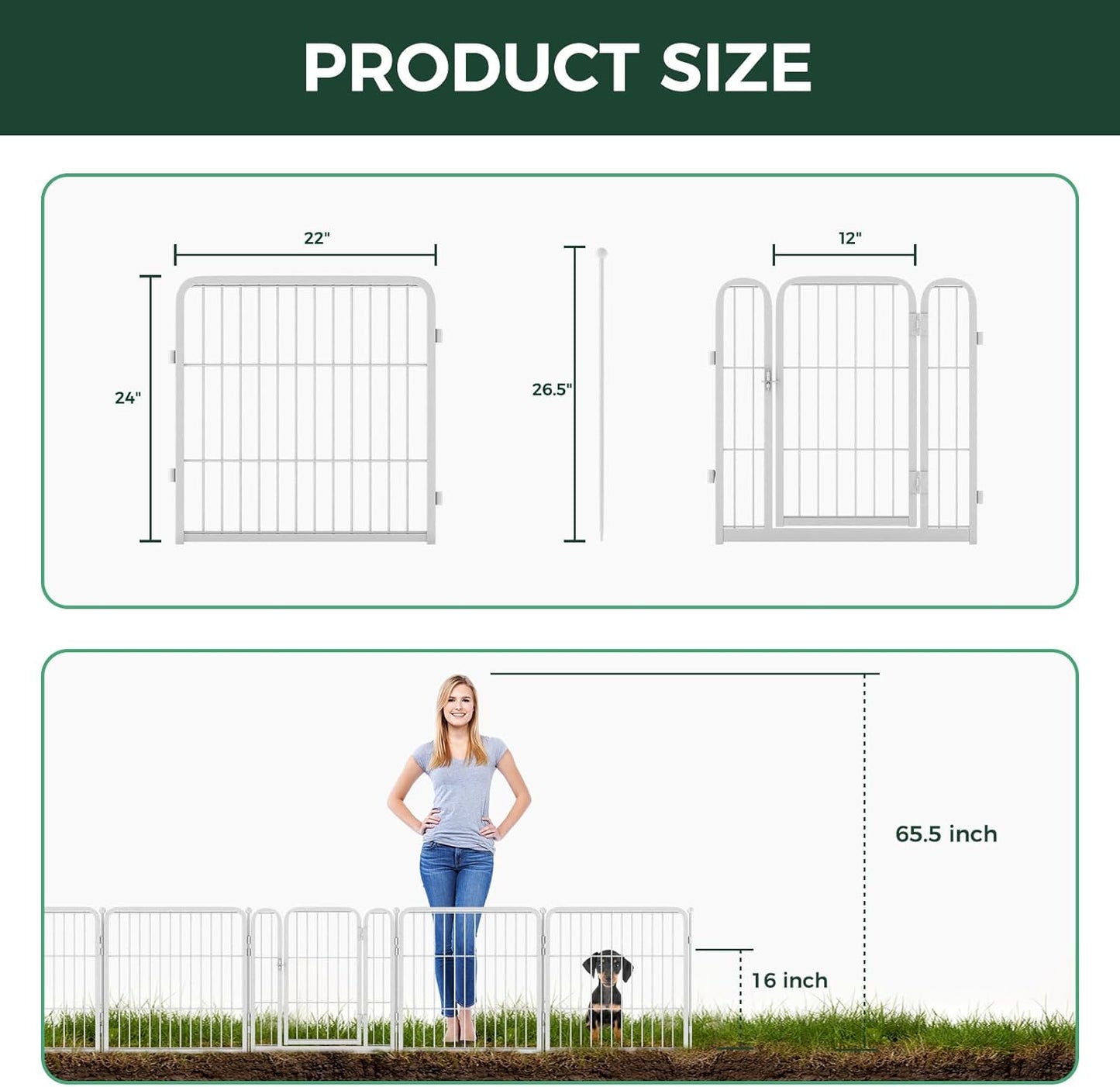 FXW Garden Fence Outdoor for The Yard – 24in(H) x 45.6ft(L) Heavy Duty Metal Animal Barrier for Dog and Rabbit, Decorative Dog Fence, 24 Panels, White