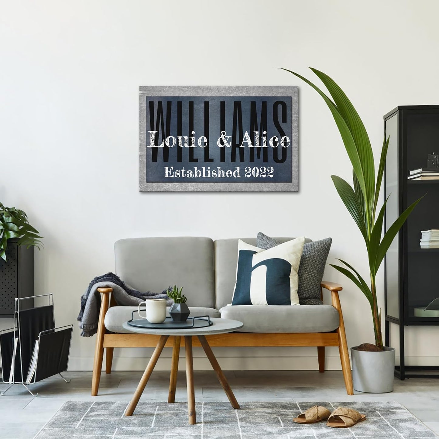 iLOOKLiKE Personalized Last Name Signs with Couple's Names Wall Art Custom Family Established Date Canvas Prints Framed Unique Wedding Anniversary Housewarming Gifts for Home Decor 16×24inch