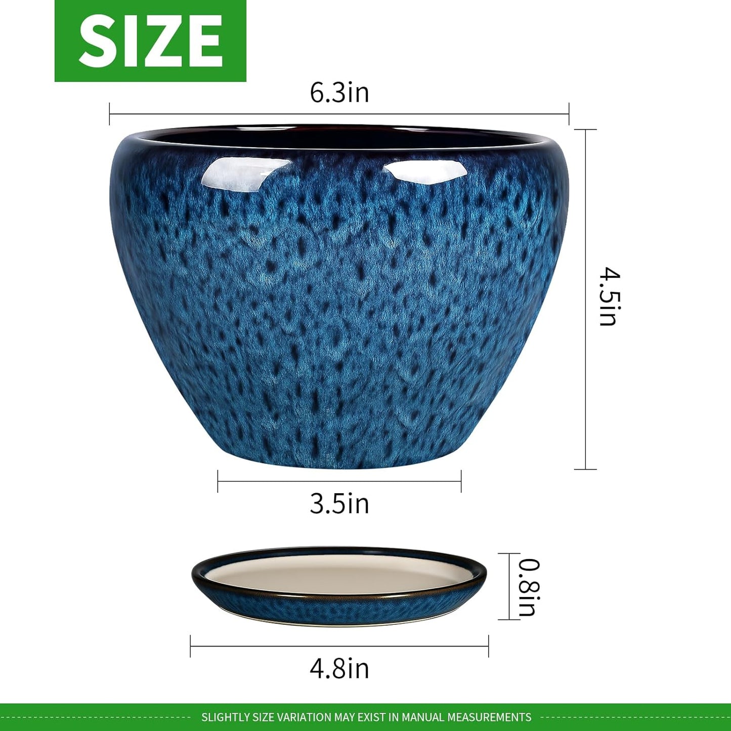 Deep Dream 6 Inch Plant Pots- Ceramic Planter Pot with Drainage Hole and Saucer, Round Flower Pot for Indoor Outdoor Succulent, Snake Plants and Cactus, Blue