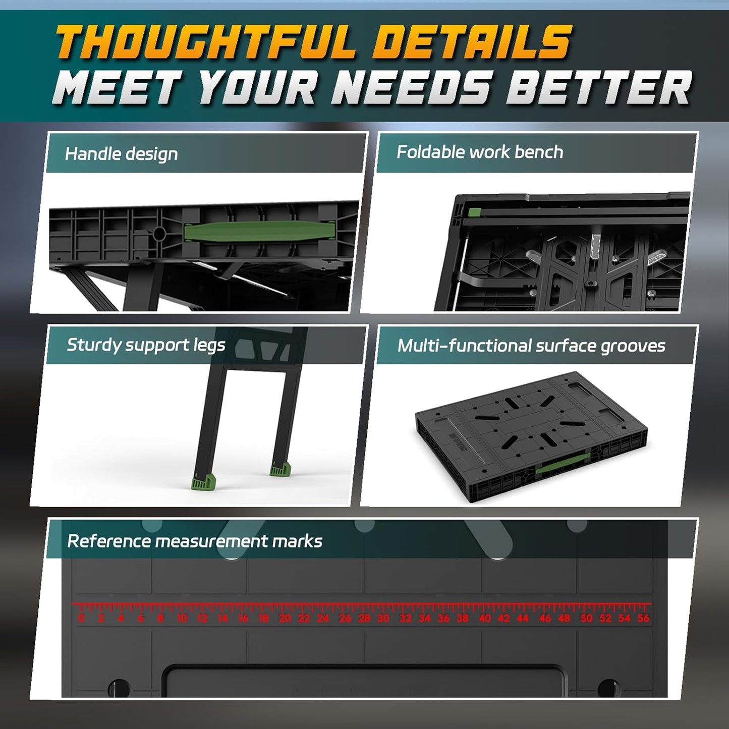 Foldable Work Bench,Easy Step Protable Work Table,34" W x 25" D x 31" H Lightweight Workbench wih 1650 LBS,Work Benches for Garage,Work Bench Suitable for Garage,Workshop and Home (Green)