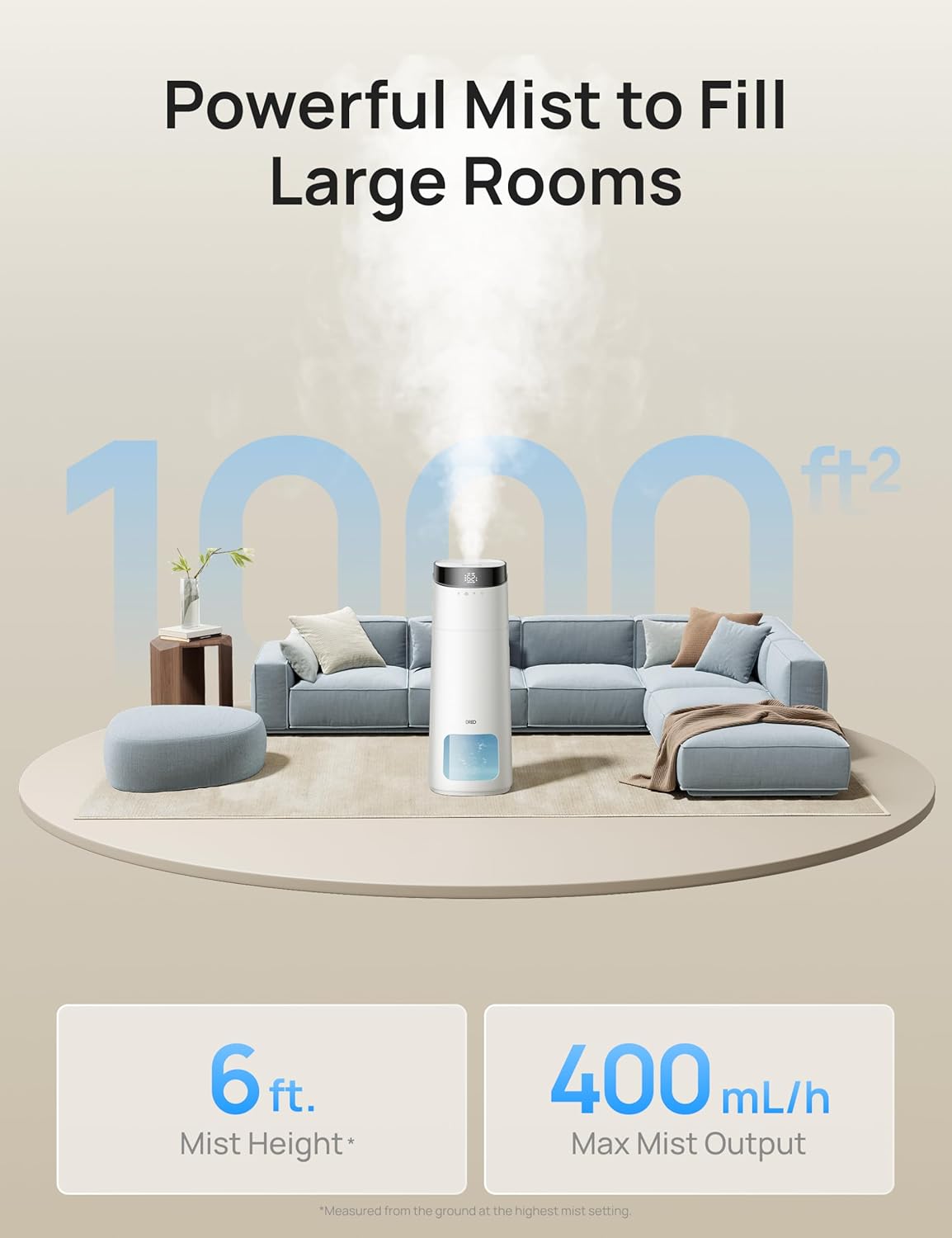 Dreo 16L Smart Humidifier Large Room 1000 ft², 130H Cool Mist Air Humidifiers for Bedroom Plants Baby, Top Fill, Remote/Touch/Voice & APP Control, Self-Cleaning Tank, 30dB, RGB Light, HM755S White
