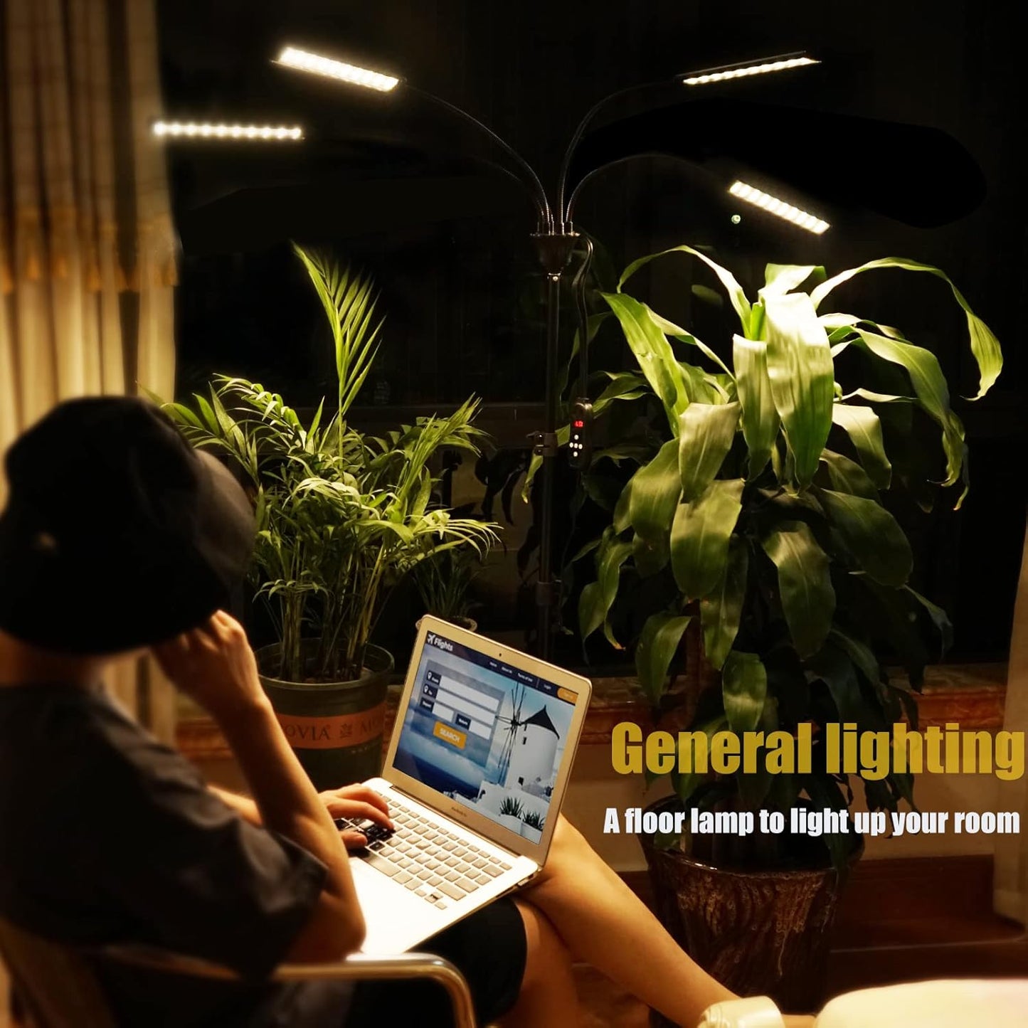 Grow Lights for Indoor Plants 4 Heads, Full Spectrum Plant Lights for Indoor Growing with Tripod Stand, Auto On/Off Timing 3/6/9/12/15/18H, LED Grow Lights for Indoor Plants. (4 Wide Heads)