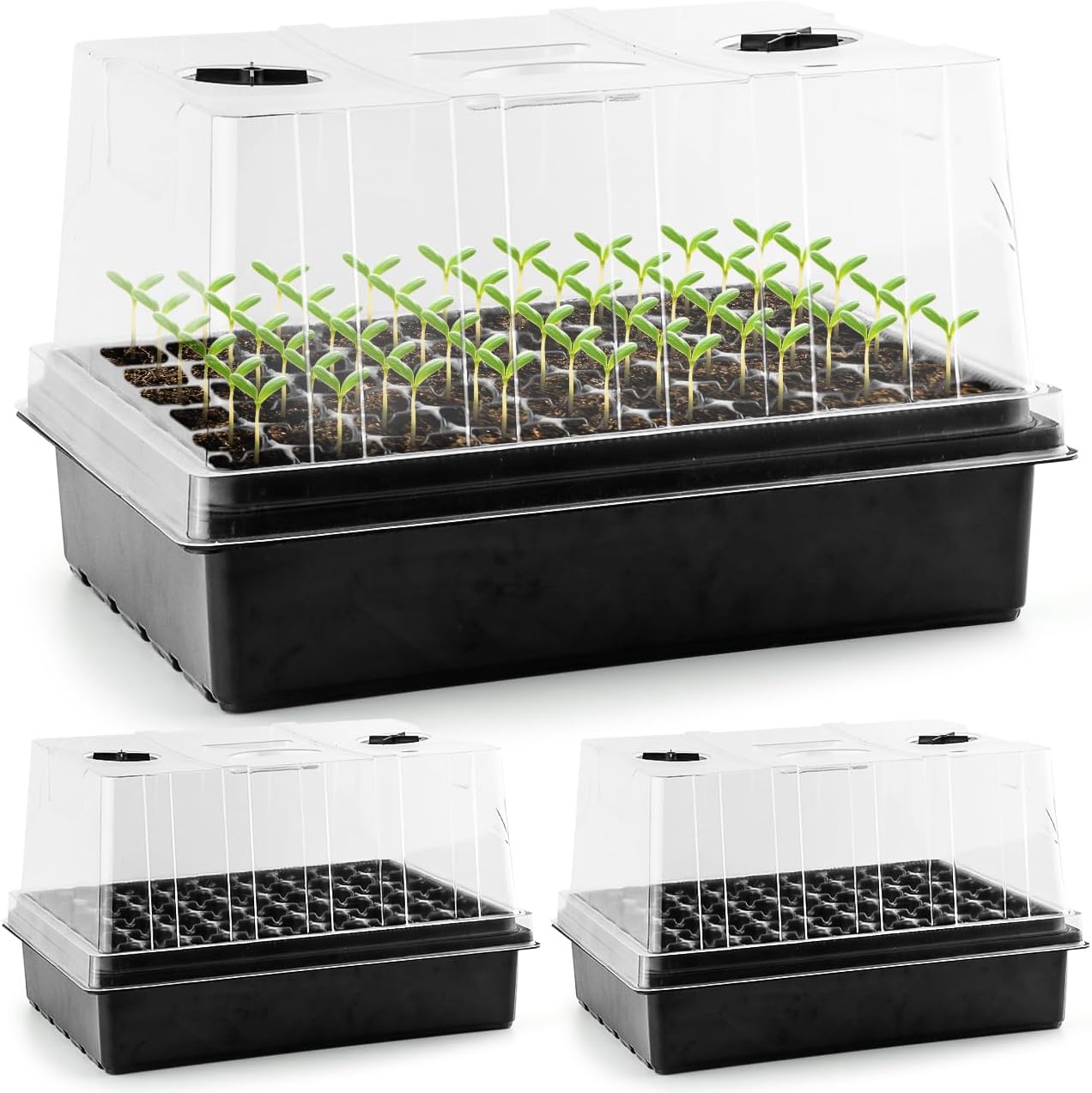 9pack Seed Starter Tray with Tall 5'' Dome-Thick Plastic Deep Cell Large Plant Germination Trays, Heavy Duty Seed Starting Kit, 486 Cells Plant Seedling Tray for Balcony Greenhouse (54 Cells per Tray)