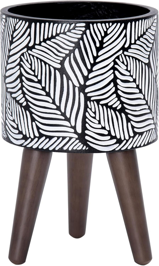 D'vine Dev 8 Inch Planter Pot with Stand, Mid-Century Tall Plant Pot with Legs for Indoor Plants, Small, White/Grey, 88-L-A-7