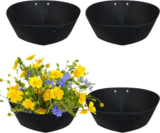14Inch Round Fabric Planter Liners (4pcs), Felt Flower Pot Liners for Hanging Baskets, Planter Liner for Garden Flower Vegetables Plant Indoor/Outdoor (Black)