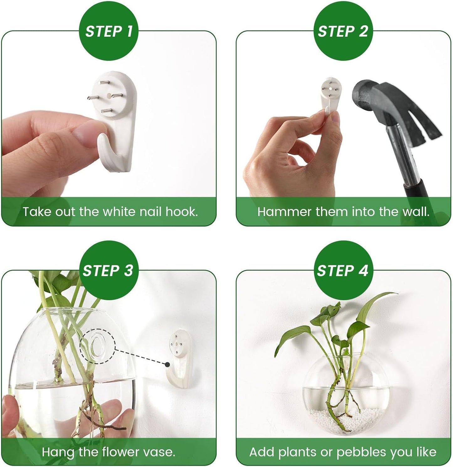 DomeStar 6PCS Wall Vases, Clear Planter Terrarium Station Wall Mounted Hanging Glass Vases for Home Office Living Room Decor Hydroponics Plants Propagation