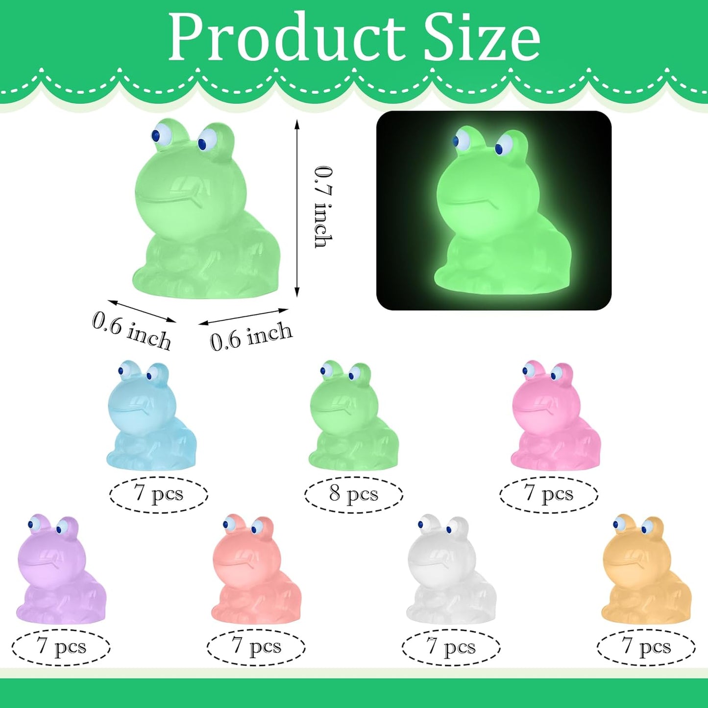 Luminous Mini Resin Frogs - Glow in The Dark Miniature Frog Figurines for Fairy Garden Decoration (7 Colors)