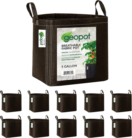 5 Gallon Fabric Grow Bags with Handles for Vegetables, Houseplants, Herbs & Flowers | 10-Pack | Fabric Pots for Outdoors and Indoors, Aerated Fabric Grow Bags
