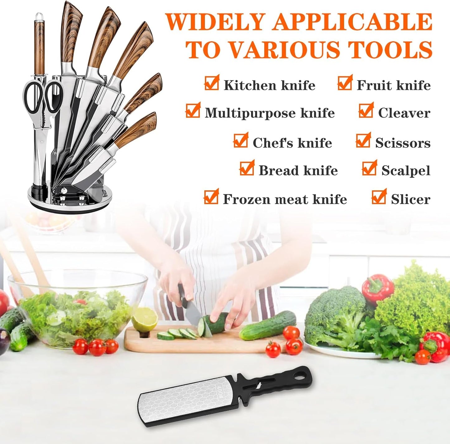 Diamond Sharpening Stone,400/1000 Grit Handheld Double-Sided Diamond Sharpener 5 in 1 Honeycomb Surface Knife Sharpener Plate Whetstone with Ceramic & Tungsten Steel Scissor Slot,Black