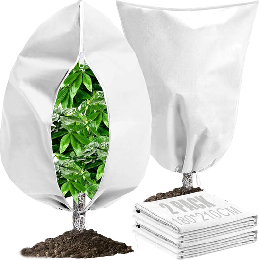 Winter Plant Covers Freeze Protection with Zipper Drawstring, 2 Pack 70.8" X 82.6" Tree Covers for Winter Cold Weather Large Frost Blankets Shrub Jacket for Outdoor Plants Tree Covers Bags