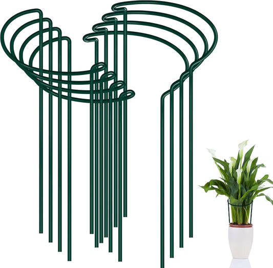 FEED GARDEN 8 Pack Plant Support Stakes, Peony Cages and Supports, Metal Garden Plant Stake(10" Wide x 24" High) Green Half Round Plant Support Rings for Outdoor Indoor Plants, Tomato, Hydrangea