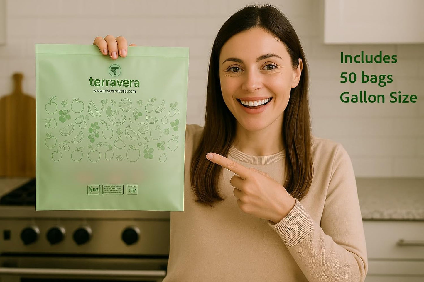 Compostable Trash Bags with Handles | BPI & OK Home Certified ASTM D6400 Standards | Heavy Duty Kitchen & Yard Waste Bags (13 Gallon Flat Top (50 Count) with Gallon Freezer Bags (50 Count))