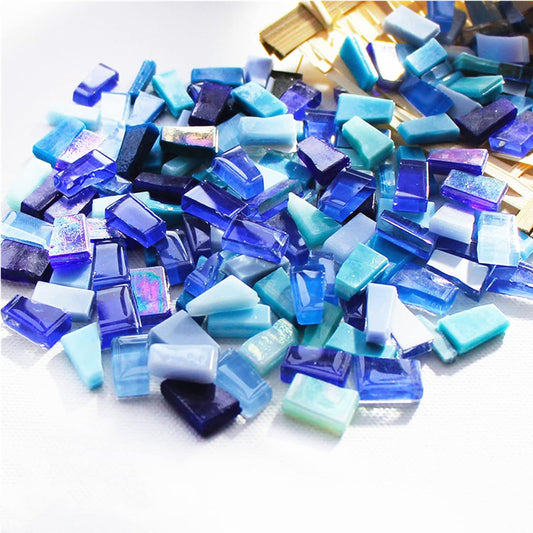 1.1lb Irregular Crystal Mosaic Tiles,Small Mosaic Tile DIY Hobbies Children Handmade Crystal Craft for Crafts Bulk DIY Picture Frames Handmade Jewelry Coaster (Blue Series)