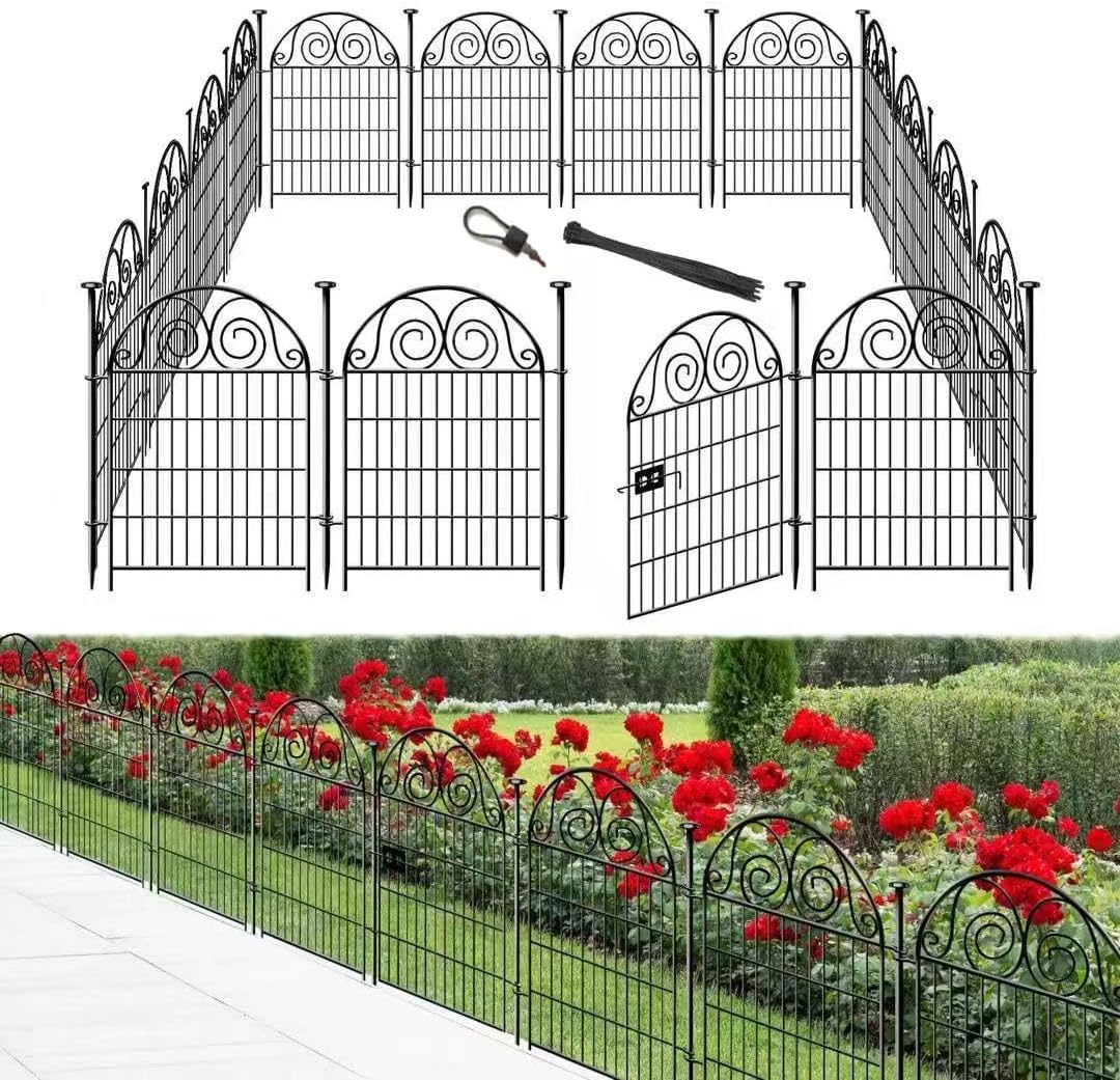 Tall Garden Fence Animal Barrier with Gate, 36 in(H) 14 Panels Garden Fences and Borders for Dogs, Dog Fence Outdoor for Yard, Total Length 30.6 Ft Metal Temporary Fencing│Patented