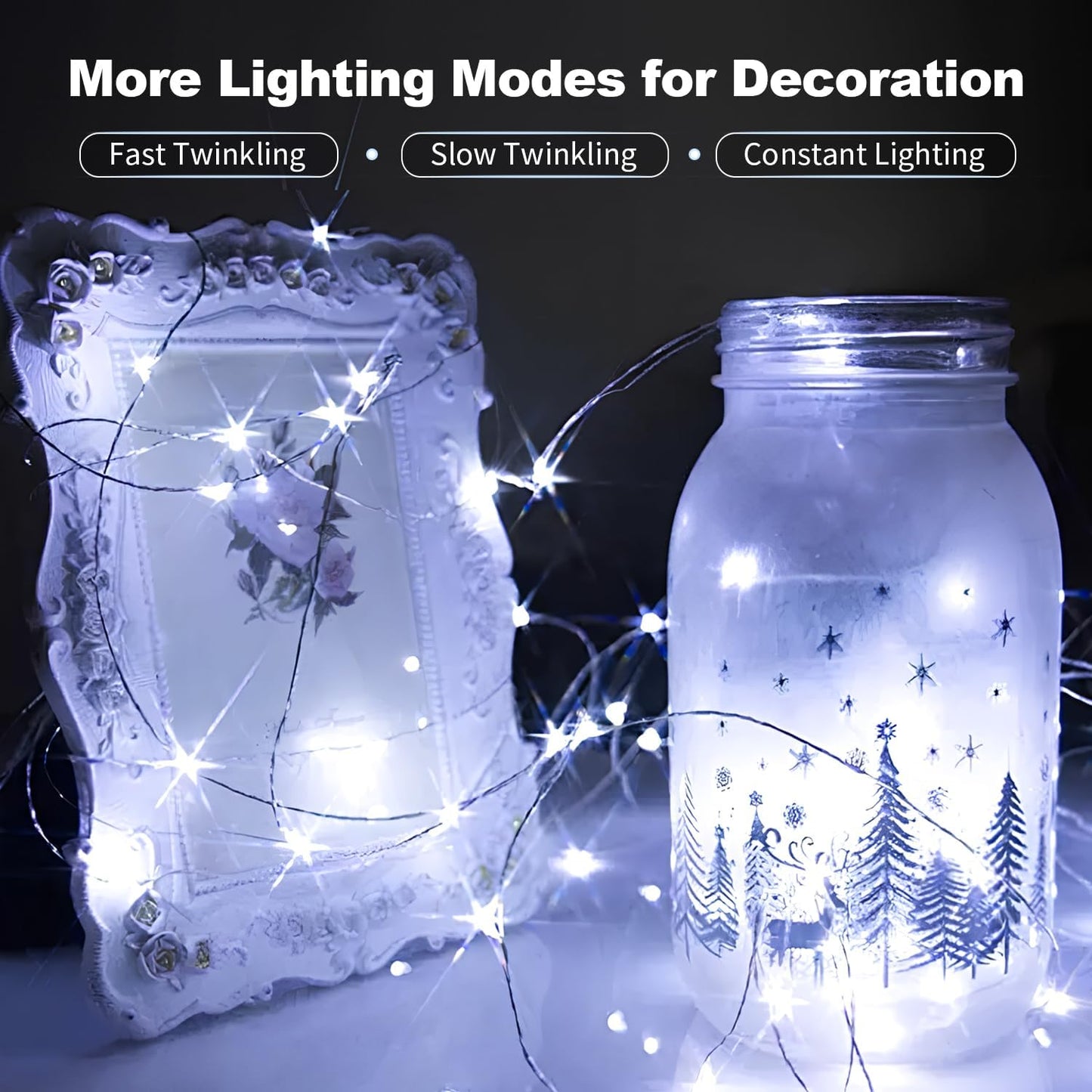 20 Pack LED Fairy Lights Battery Operated,7FT 20 LED Waterproof Mini Twinkle String Lights Battery Powered for Christmas Mason Jars Party Cool White