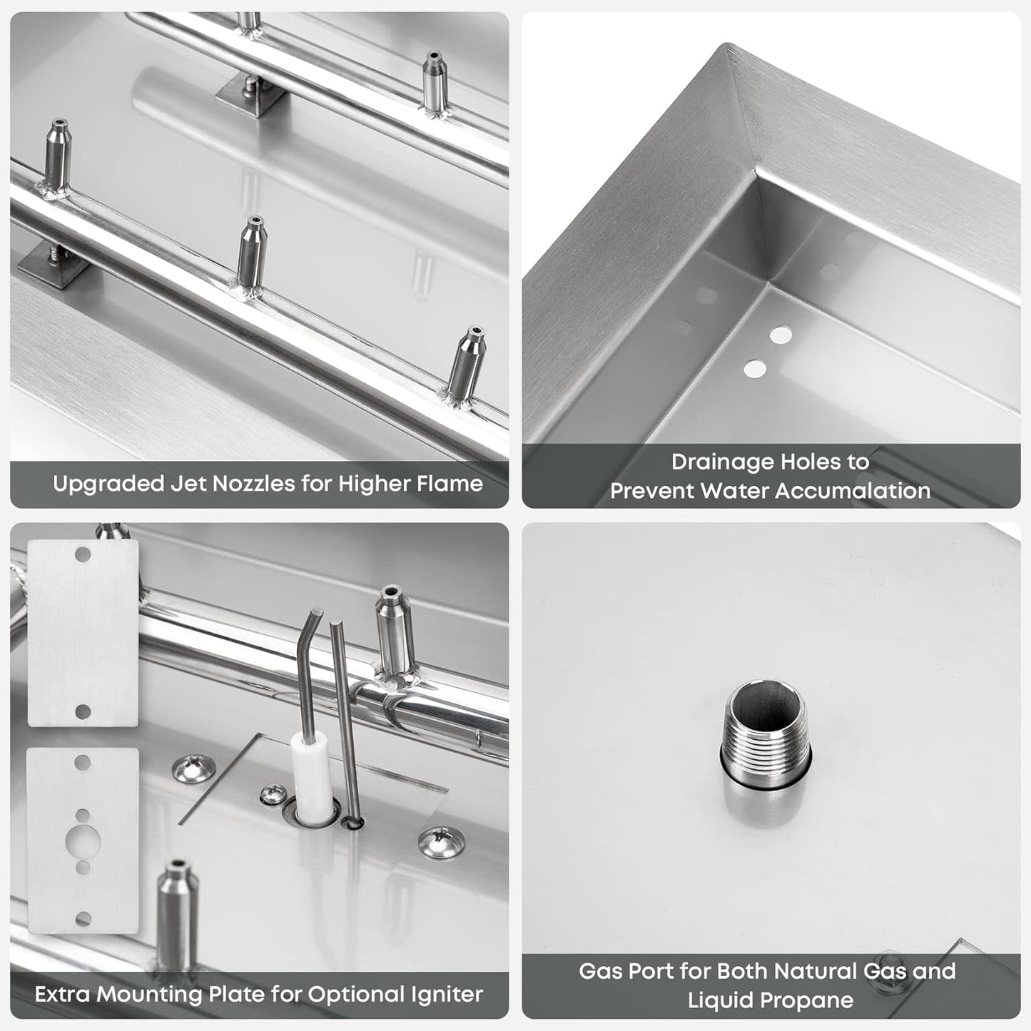 Stanbroil 48 x 14 Inch Upgrade Rectangle Fire Pit Jet Burner Pan, 304 SS Propane Gas Firepit for Outside DIY Fire Pit Table, High Flame, BTU 185,000 Max