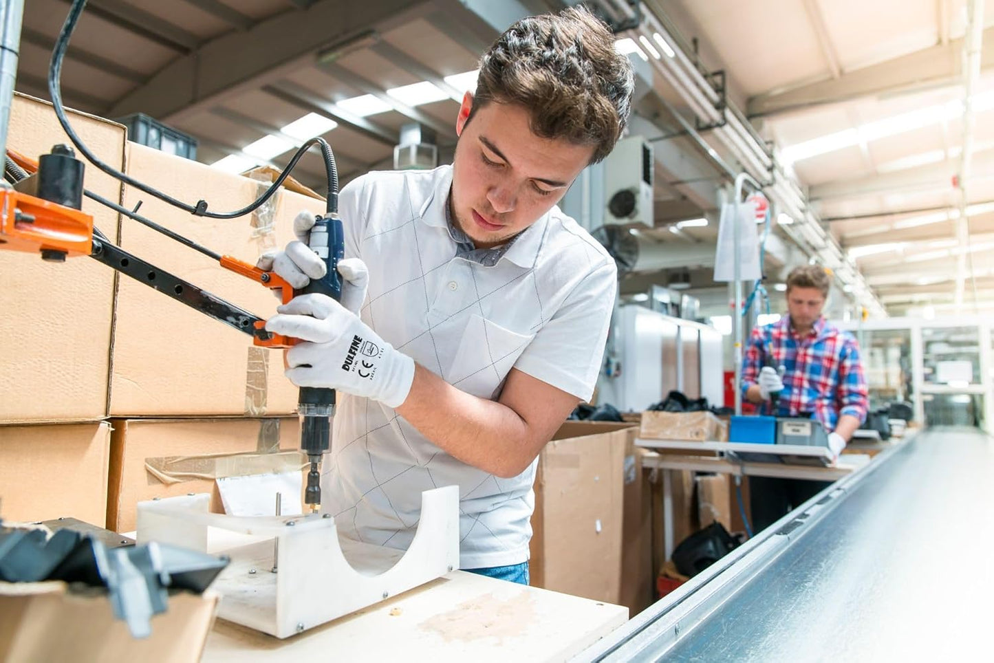 DULFINE Safety Work Gloves PU Coated-12 Pairs,White Seamless Knit Glove with Polyurethane Coated Smooth Grip on Palm & Fingers, for Men and Women, Ideal for General Duty Work (Large)