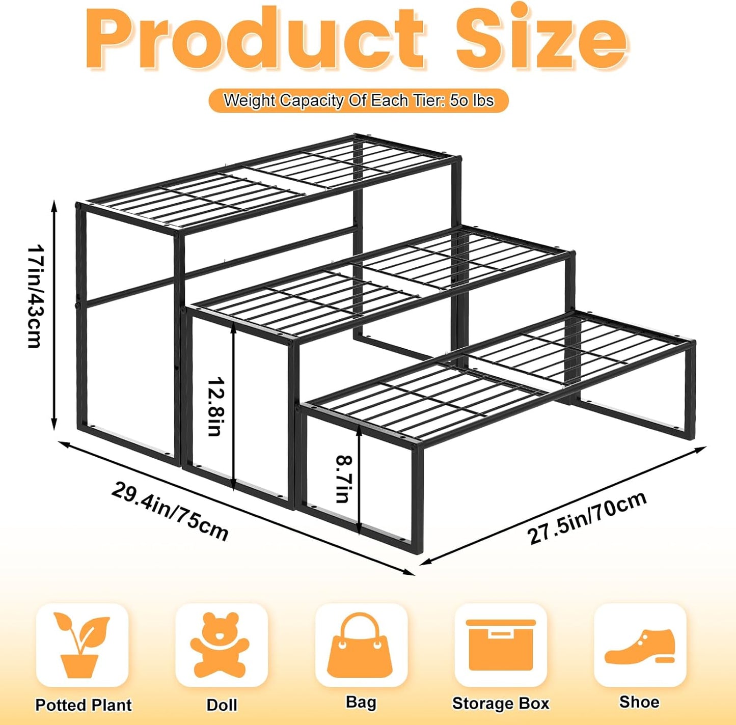 3 Tier Metal Plant Stand Indoor Outdoor, Potted Multiple Flower Pot Holder Rack Plant Shelf, Heavy Duty Planter Display Shelving for Patio Balcony Garden Living Room Decorative (3 Tier- Black)