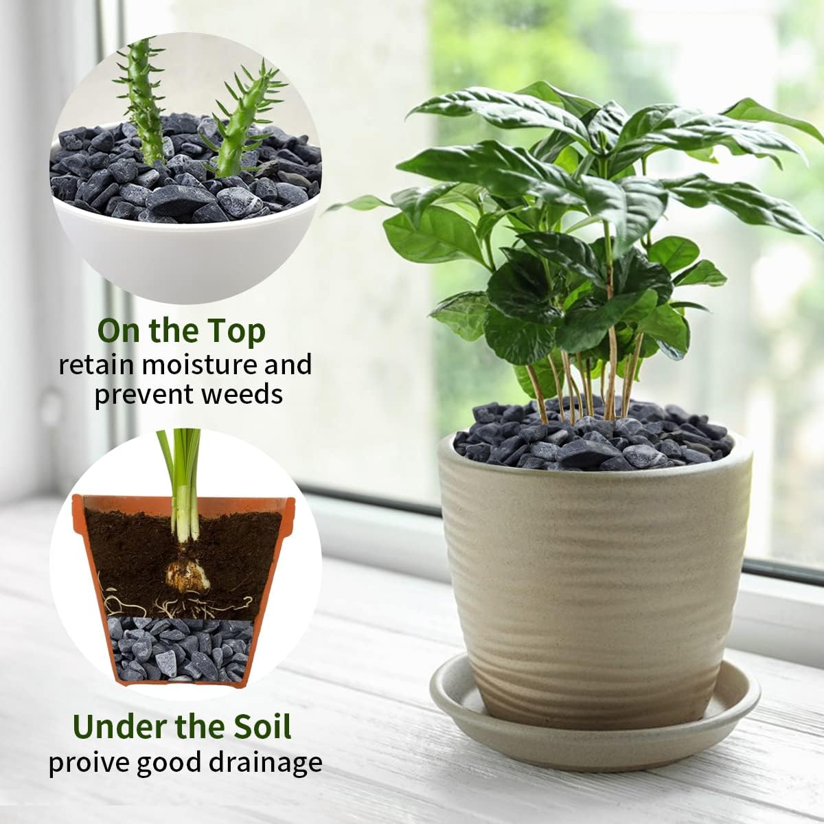 5lbs Black Pea Gravel, 3/8 Inch Decorative Pebbles Succulent Rocks, Black River Rocks Stones for Planters Vase Landscaping and Outdoor Garden Rock