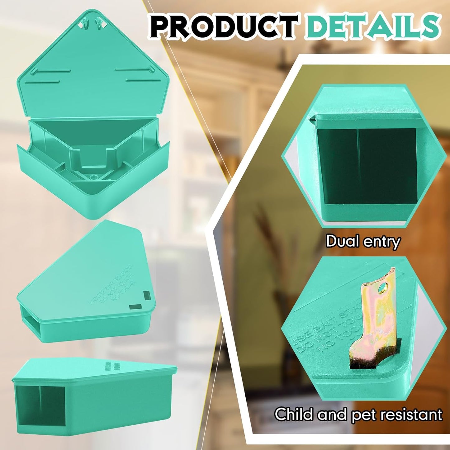 Qualirey 36 Pcs Mice Station with Key Triangle Bait Station Reusable Rodent Trap Bait Box, Keeps Children and Pets Safe Indoor & Outdoor, Bait Not Included, Suitable for Small Mice (Blue)