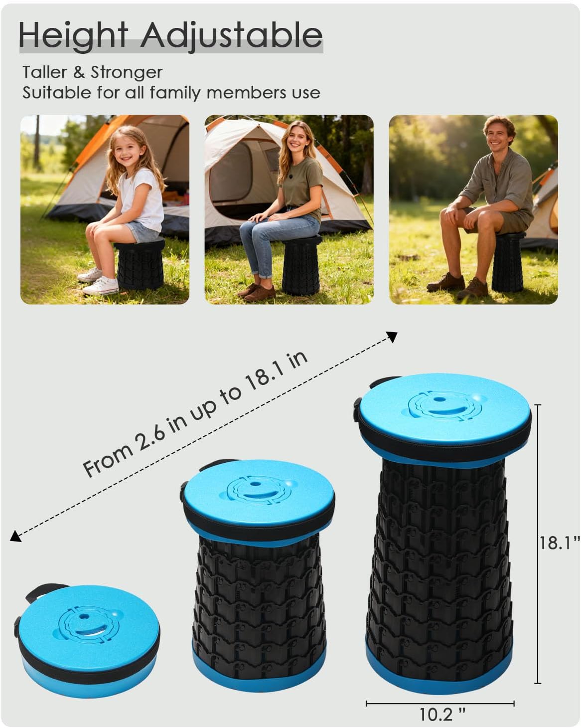 18-inch Heavy Duty Collapsible Stool - 800 lbs Capacity, 2.6 lbs Lightweight Portable Folding Stool for Camping, Travel, Music Festivals and Other Outdoor Events