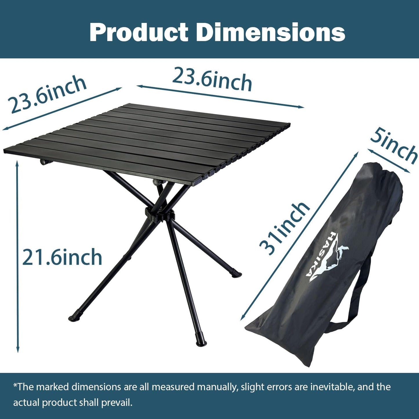 HASIKA Folding Camping Table Large Size Portable Camping Side Table for Outdoor, Beatch, Tailgating, Picnic, Grilling