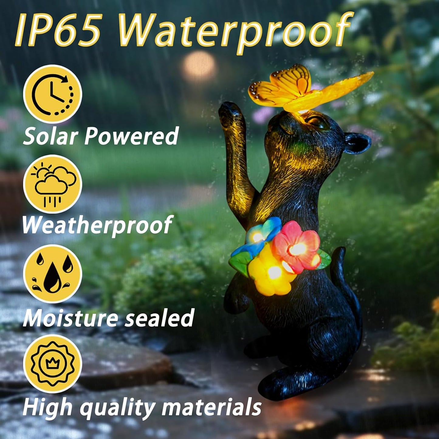 Solar Cat Garden Statue Outdoor Decor - Resin Cat Butterfly Statues for Outside Waterproof, Animal Figurines for Patio Balcony Yard Art Lawn Ornaments, Unique Birthday Gifts for Mom/Women/Grandma