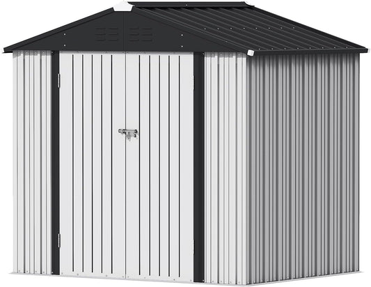 Devoko Outdoor Storage Shed 8 x 6 FT Lockable Metal Garden Shed Steel Anti-Corrosion Storage House with Single Lockable Door for Backyard Outdoor Patio (White)