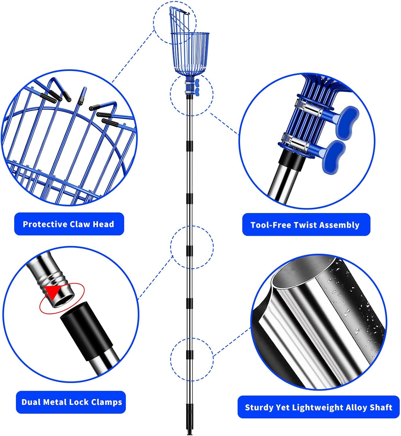 Fruit Picker Pole with Basket Segmented Fruit Picker Pole Tool for Apple Avocado Cherry Lemon Mango Orange Peach Picking(40-70”)