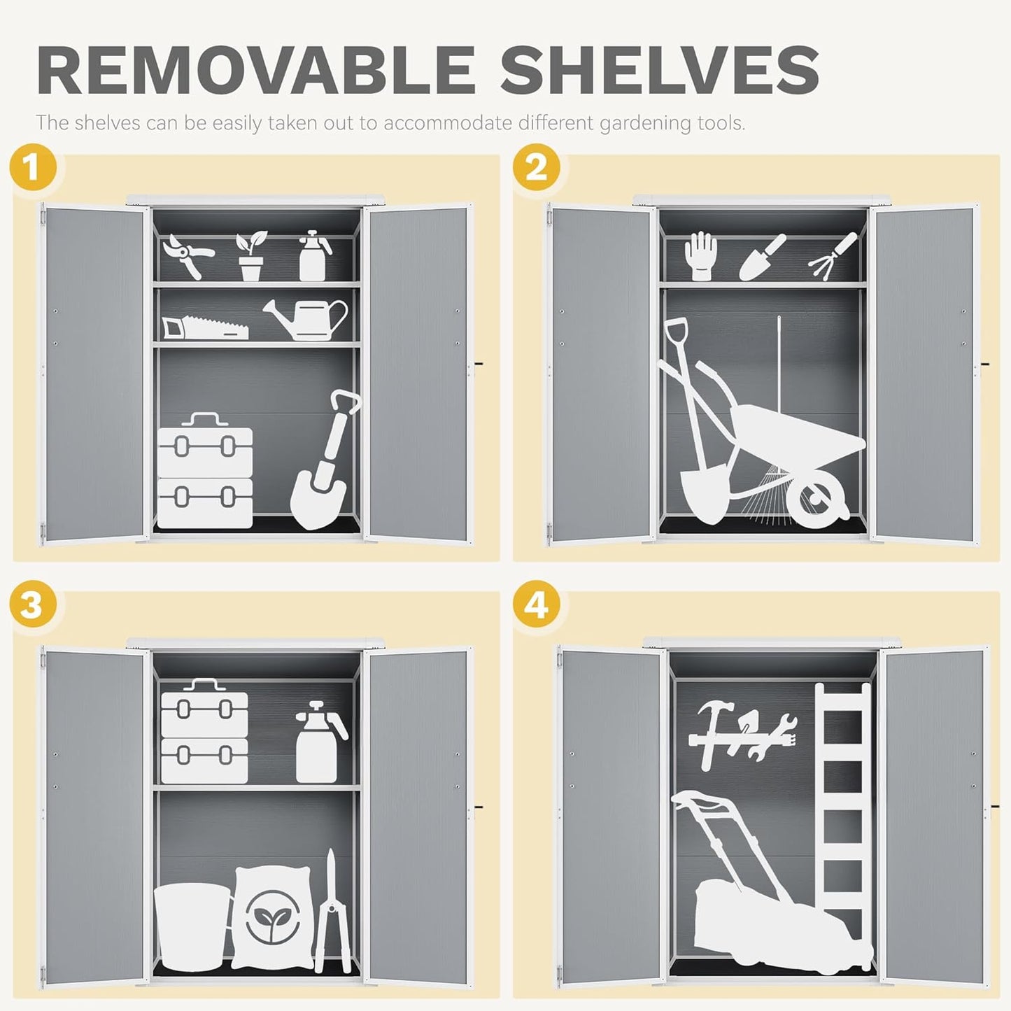 DWVO Outdoor Vertical Storage Shed with 2 Shelves, 60 Cu Ft Waterproof Resin Garden Shed with Floor & Lockable Door, Plastic Tall Tool Cabinet for Garbage Cans, Lawn Equipment, Garden Supplies (Gray)