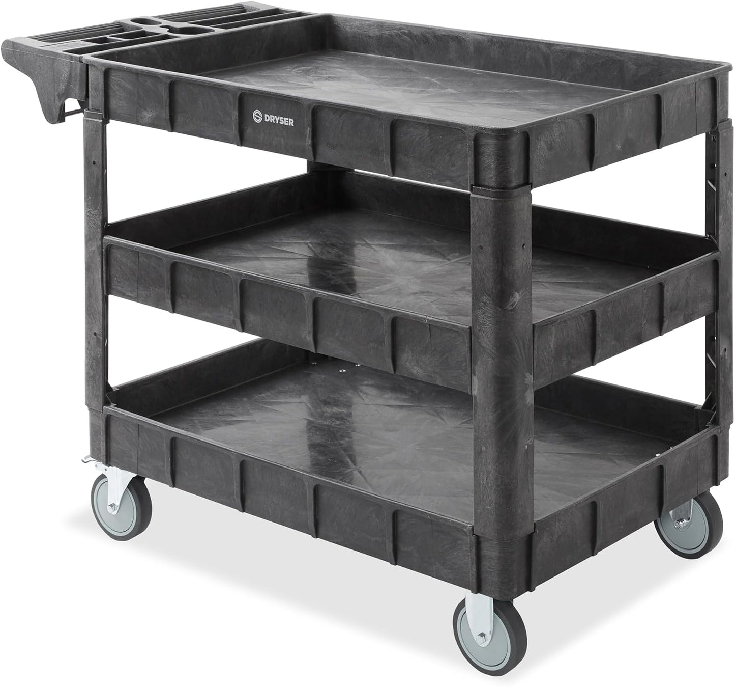 Dryser Utility Cart with Wheels, 46" x 25" Heavy Duty 550 lb. Capacity with Shelves - 3 Tier Rolling Cart with Two 5" Swivel Casters for Warehouse, Garage, Cleaning