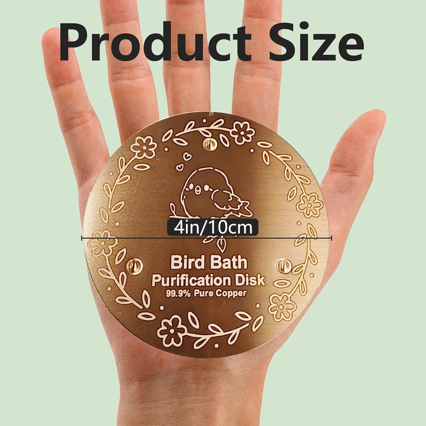 Bird Bath Copper Plate, 4 inches with 0.6mm Thickness, 99.99% Pure Copper Cleaning Plate Three Point Support,Offers Physical Safe Water Purification,Suitable for Outdoor Bird Bath (1 Pack)