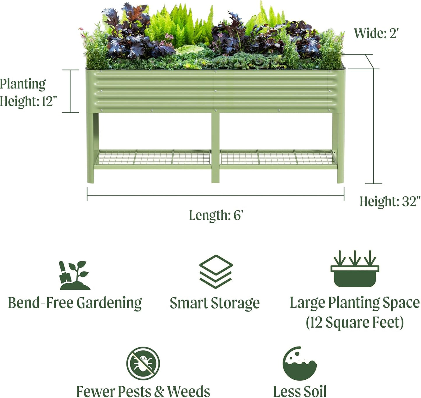 Elevated Raised Garden Bed-V Series, 2' x 6' Garden Beds with Legs & Storage Rack for Patio Porch, 1000 Lbs Weight Capacity, Outdoor Planter Boxes for Gardening Herbs Vegetables Flowers, Modern Gray