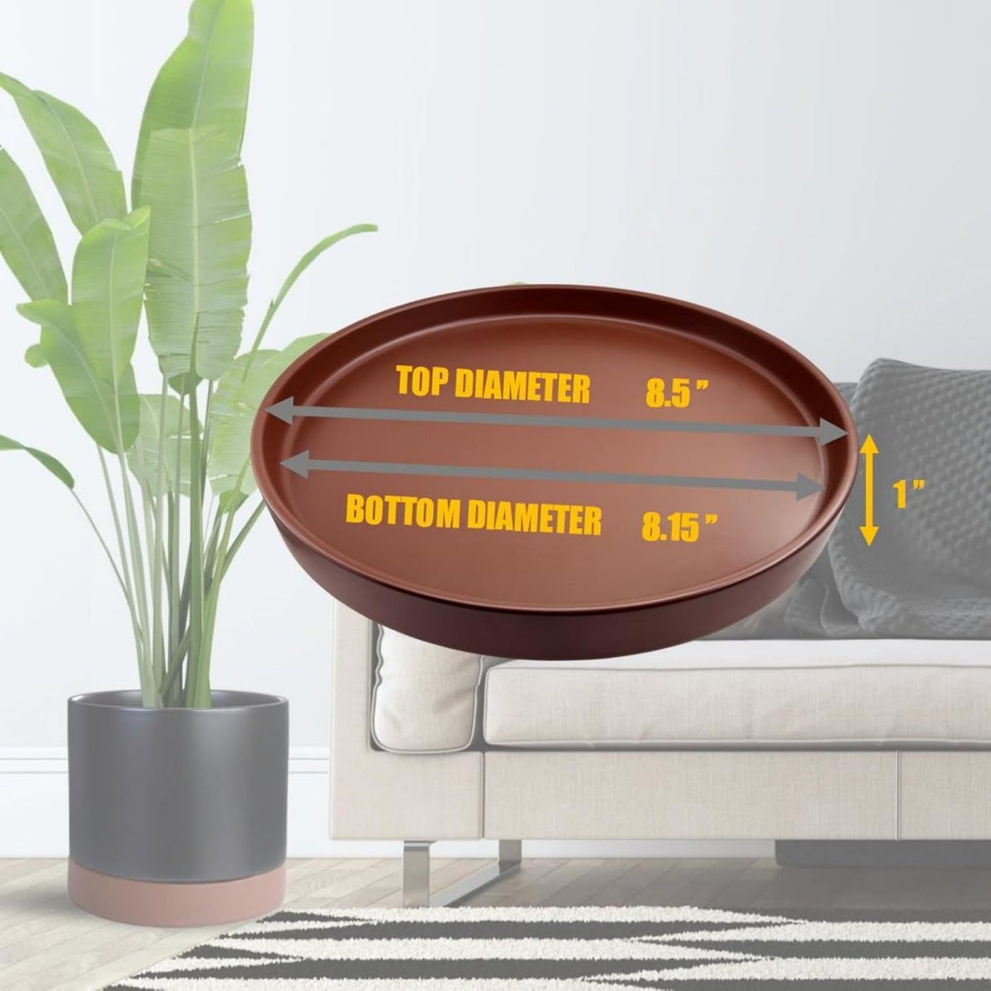 2 Pack Ceramic Plant Saucer Pot Tray 8 Inch, Planter Saucers 4 5 6 7 8 9 10 11 12 13 Inch for Indoors Outdoor, Durable Sturdy Flower Drainage drip Water Tray for Glazed Pots Base (8.5 Inch-Brown)