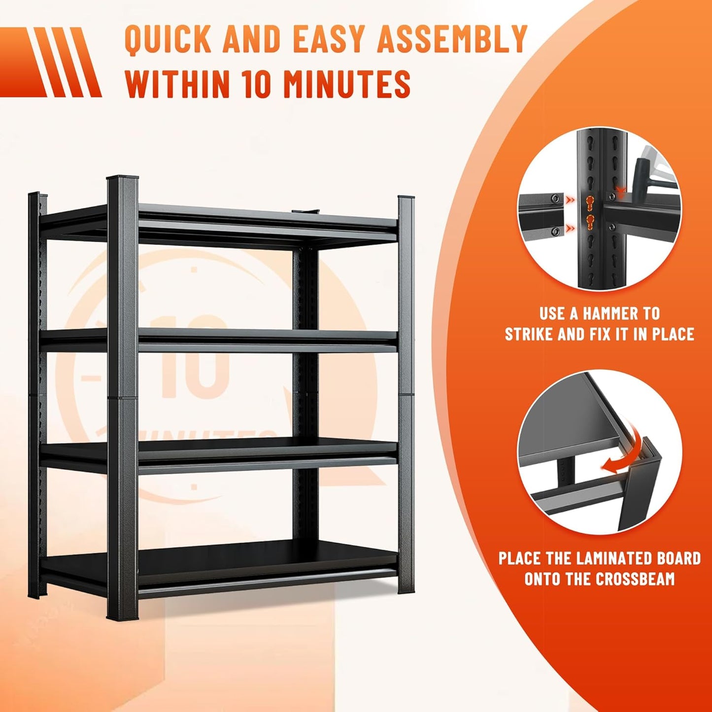 Heavy Duty 5-Tier Shelving Unit 2500LBS Capacity - Adjustable Steel Garage Shelves for Warehouse, Basement Storage(63''H x 45.3''W x 15.7''D)