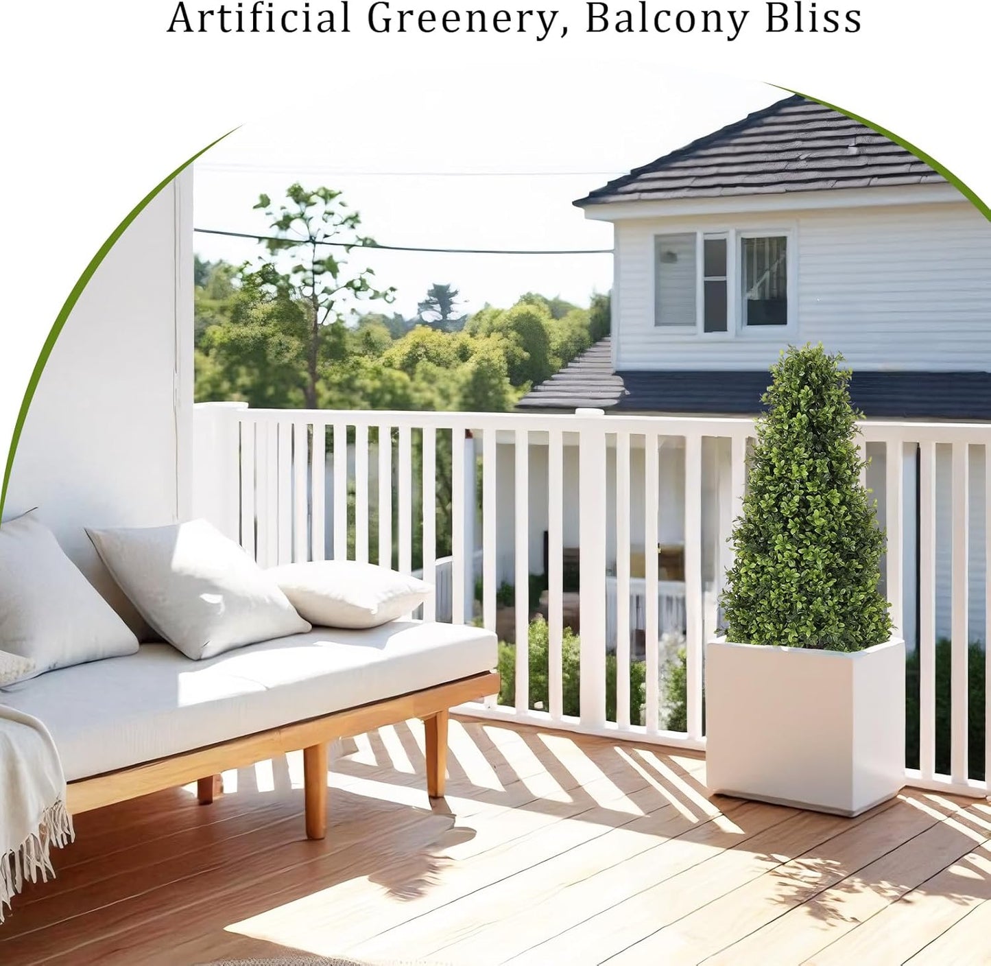 3ft Artificial Boxwood Topiary Trees (Set of 2) - UV Resistant Faux Plants Outdoor, Realistic 36" Fake Cone Bushes and Shrubs for Front Porch, Planter, Patio - Low Maintenance & Evergreen