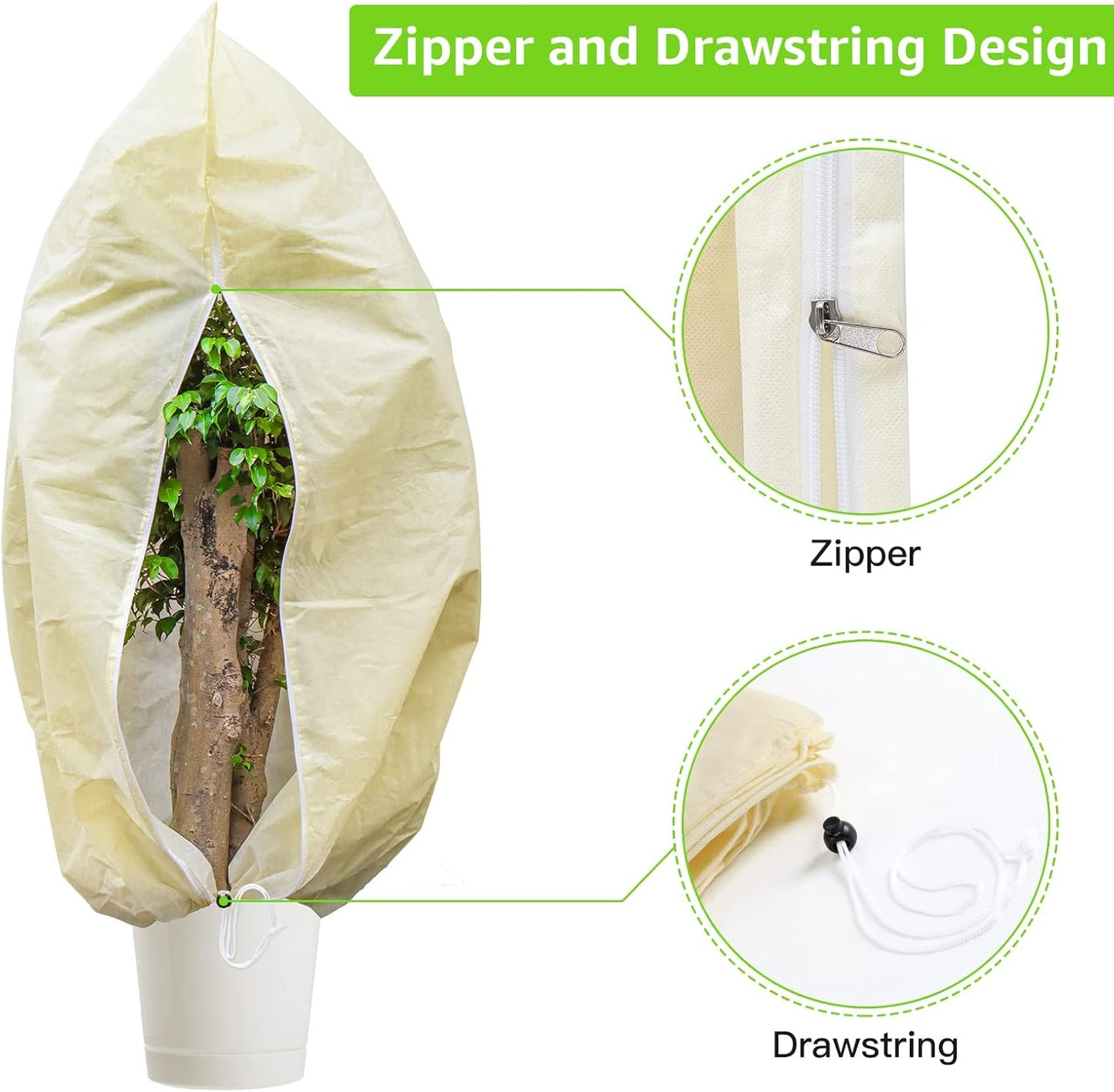 MIXC 4 Packs 2 Size Plant Covers Freeze Protection, Winter Plant Cover Cold Weather Tree Frost Cloth Warm Blankets Shrub Covers for Outdoor Plant (32''×39''+47''×71'')