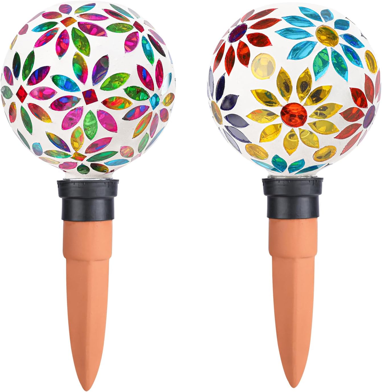 Terracotta Watering Spikes Mosaic Watering Globes for Outdoor Plants 2 Pack Automatic Plant Waterer Watering Devices Water Bulbs