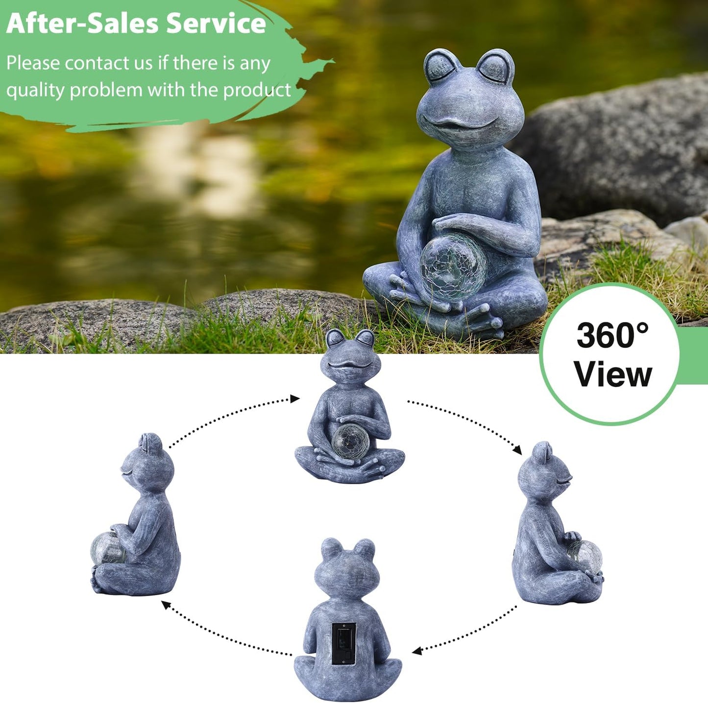 Goodeco Frog Statue with Solar Gazing Ball Lights - Zen Garden Statue for Outdoor Decor, Frog Gifts for Women & Moms, Housewarming Gifts
