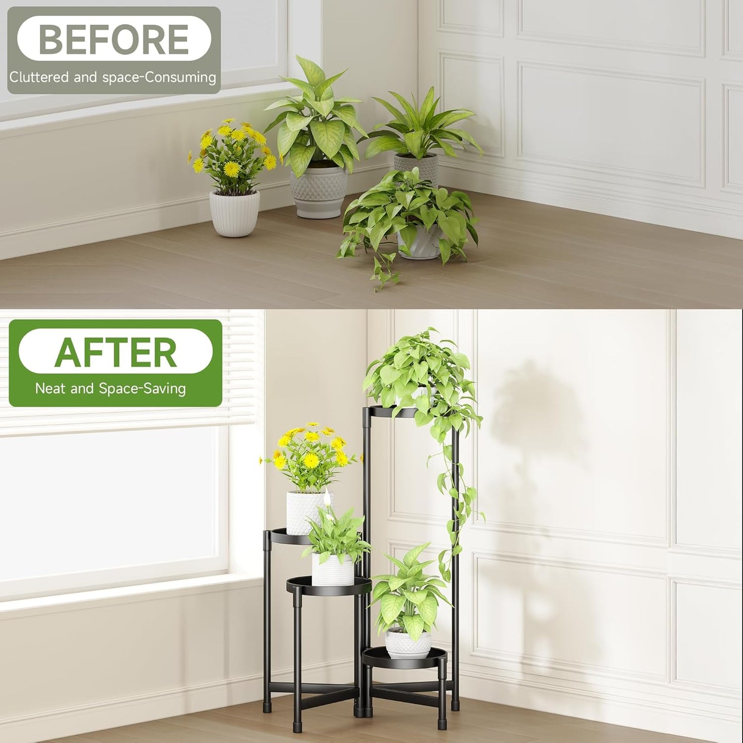 4-Tier Metal Plant Stand, Indoor Outdoor Corner Shelf, Folding Flower Pot Display Rack for Patio, Garden, Living Room