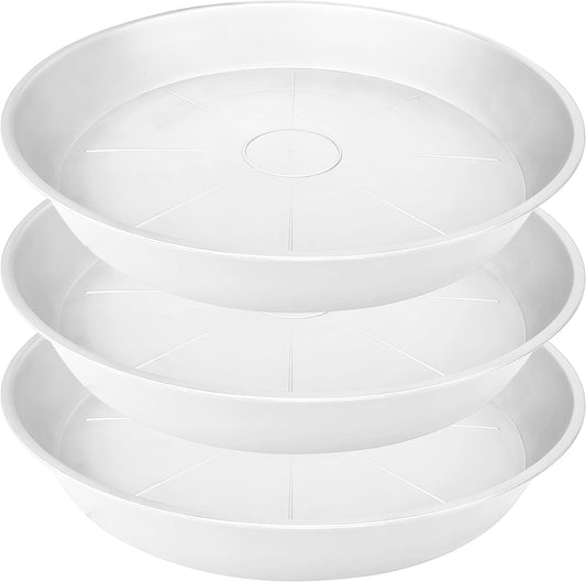 3 Pack of 26 inch Plant Saucer, 4.2" Depth Tray, Large Deep Garden Plastic Flower Planter Plant Trays for Indoors Outdoor Bath Bath (26", Creamy White)